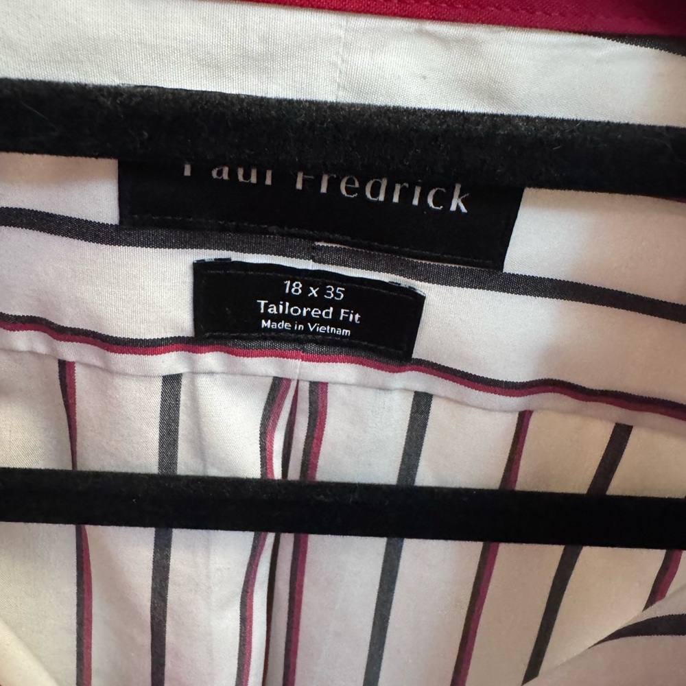 NEW! PAUL FREDRICK Men’s Striped Dress Shirt 18X35 No Iron Cotton - Picture 10 of 15